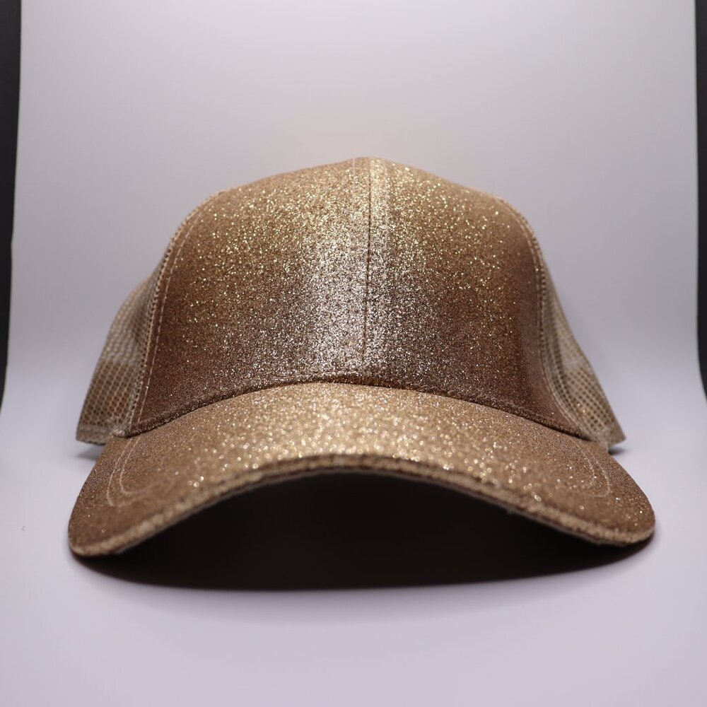 Gold-Toned Glittery Hat Adjustable One Size Fits All